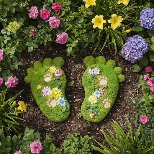 Garden Stepping Stones - Outdoor Decorations for Courtyards, Dog Footprint Stones, Lawn Stepping Stones Set, Resin (2-piece Set)