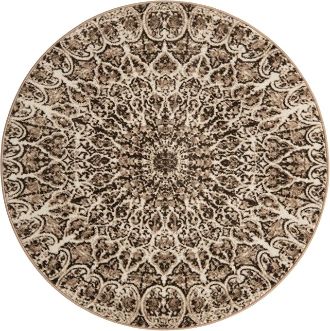Unique Loom Sofia Collection Area Rug - Grace (5' Round Brown/Ivory)