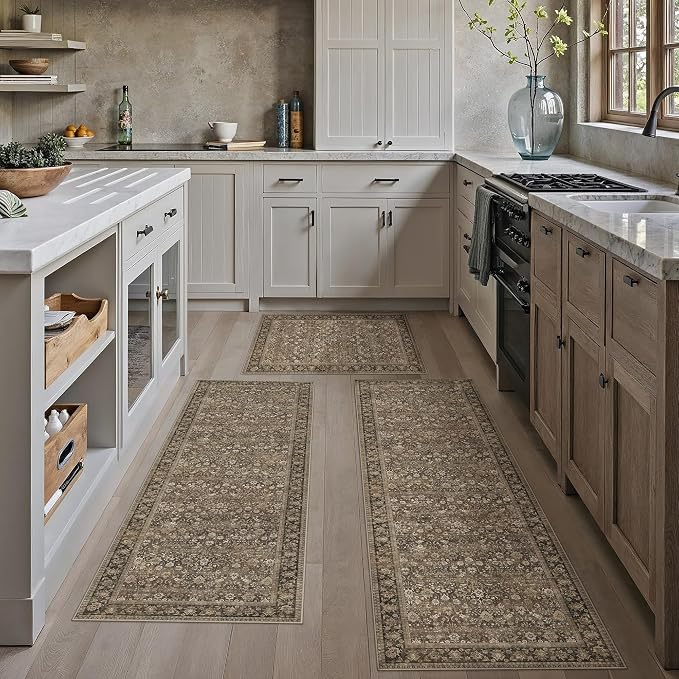 HUGEAR 2x3 Small Rug Machine Washable Area Rug Brown Entryway Rugs Entrance Door Mat Indoor Accent Rugs Floral Low Pile Carpet Distressed Throw Rug Kitchen Bedroom Office Non Slip