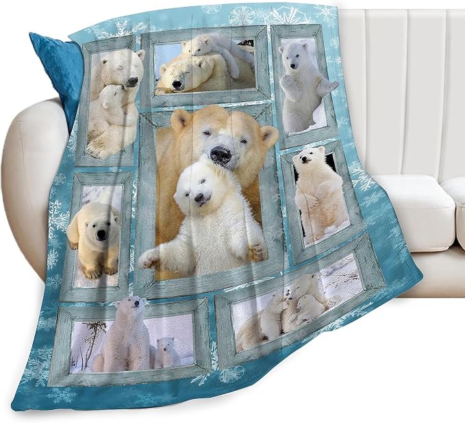 Polar Bear Throw Blanket Cozy Plush Cute Bears Flannel Fleece Ultra Soft Blankets Lightweight Fuzzy Party Blanket Gifts for Girls Women Men Boys Bed Couch Sofa 80"x60"