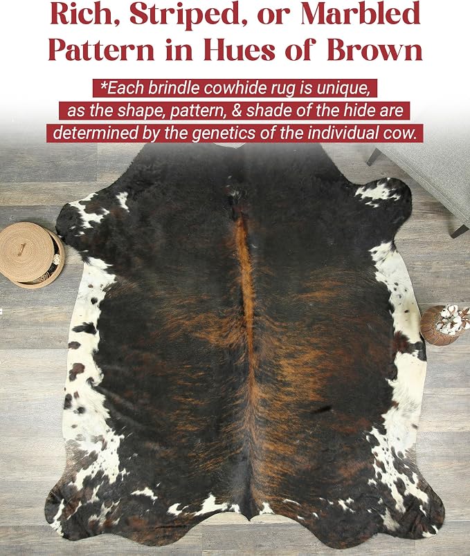 HIDES BAZAAR Dark Brown Brindle Cowhide Rug 6x7 ft, Real Hair on Hide Rug | Dark chocolate brown brindle stripes. Genuine hair on hide tanned soft, one of one cow skin anchor for cabin or modern homes