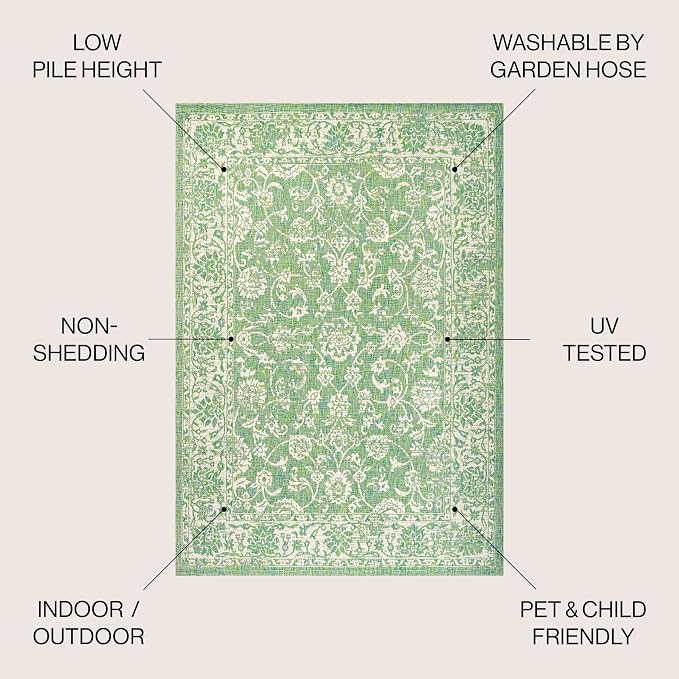 JONATHAN Y Weave Floral Indoor Outdoor Round Area Rug 5 Ft Cream/Green, Tela Bohemian Textured for Backyard, Patio, Porch, Easy-Cleaning, High Traffic, Pet-Friendly, Non-Shedding (SMB100F-5R)
