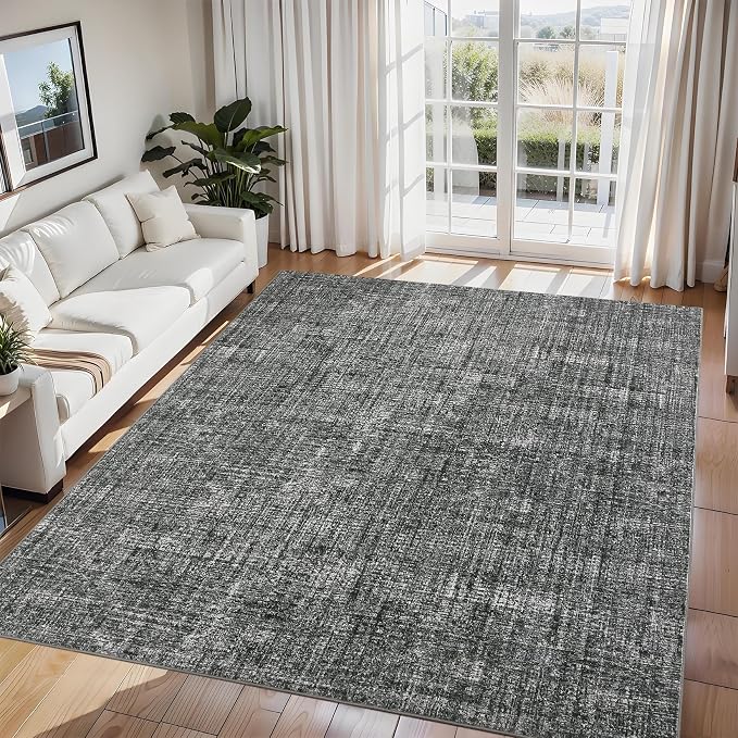 Garvee Modern Solid Washable Rug 8x10 Area Rugs for Living Room Grey | Soft Non Slip Rugs for Bedroom, Low Pile Neutral Rug, Stain Resistant Foldable Carpet for Playroom Dorm, Farmhouse Rugs