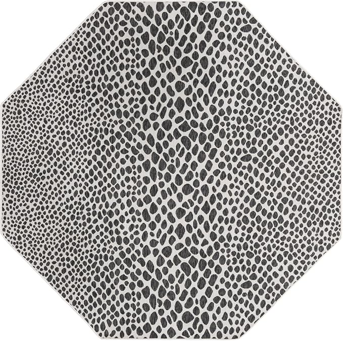 Unique Loom Jill Zarin Outdoor Collection Area Rug - Cape Town (7' 10'' Octagon, Black/ Ivory)