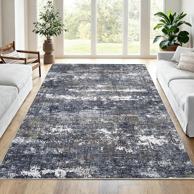 ROYHOME 8x10 Abstract Rugs Machine Washable for Living Room, Grey Brown | Modern Carpet for Bedroom Farmhouse Indoor Large Floor Carpet with Non Slip Backing Stain Resistant