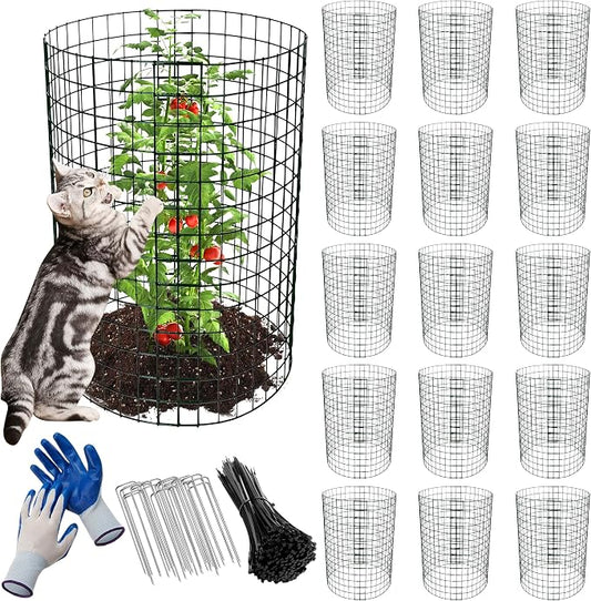 16 Pack Plant Protectors from Animals, 24"x 12" Wire Plant Protector, Wire Cages for Plants with Stakes and Cable Ties, Metal Plant Cages for Plants, Vegetables, Flowers
