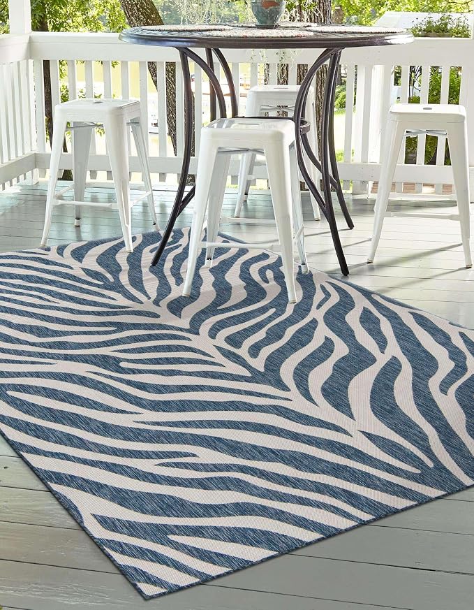 Unique Loom Outdoor Safari Collection Area Rug - Tsavo (2' x 3' 1" Rectangle, Blue/ Ivory)