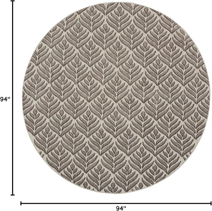 Nourison Home Aloha Charcoal 7'10" x Round Area Rug - Easy Clean, Non Shedding, Bed Room, Living Room, Dining Room, Kitchen (8' x Round)