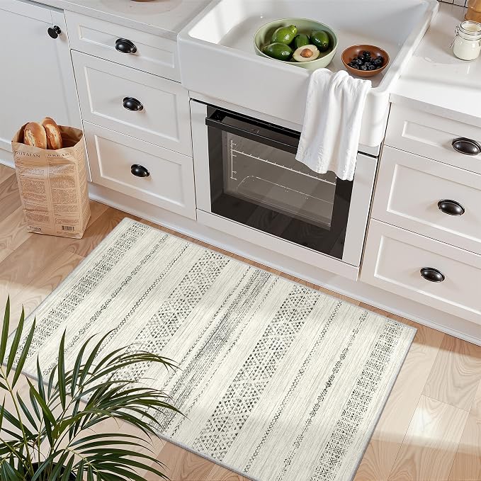 Miukiki 2x3 Entryway Rug Washable Non Slip Moroccan Area Rugs Grey | Soft Low Pile Kitchen Rug for Bedroom Bathroom Floor, Indoor Small Rug Easy Clean Machine Washable Rugs 2'x3'
