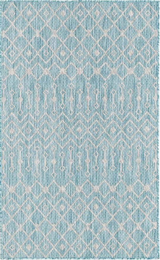 Unique Loom Outdoor Trellis Collection Area Rug - Tribal Trellis (3' 3" x 5' 3" Rectangle, Aqua/ Ivory)