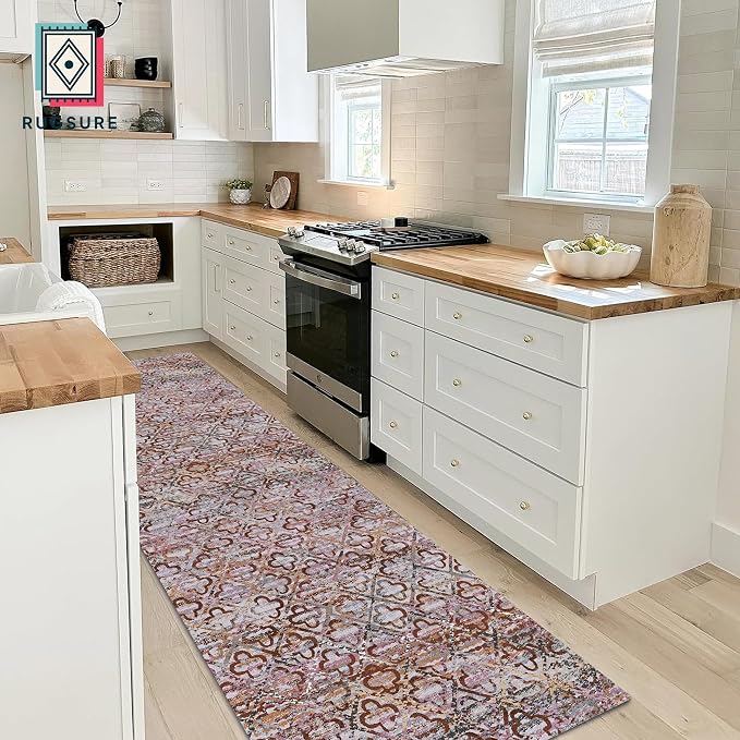 Washable Area Rugs, 2'6'' x 8' - 1/6 Thick - Stain & Water Resistant Non-Slip - Perfect Resistant Rug for Living Room, Bedroom, Nursery, Pet & Child Friendly, Vibrant Colors Rugs, Purple