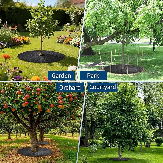 6 Pack Tree Mulch Ring W-eed Preventer, 36 Inch Non-Woven Tree Protector Mat W-eed Barrier Mat Plant Cover, Reusable Root Barrier Ring for Landscaping Grass Control Root Protection