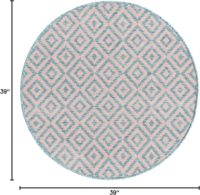 Unique Loom Jill Zarin Jill Zarin Outdoor Collection Area Rug - Costa Rica (3' 3" Round, Pink and Aqua/Light Blue)