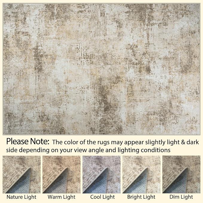 Tosuoka 5x7 Area Rugs for Living Room Abstract Washable Beige Grey Rug | With Anti-Slip Backing，Non-Shedding，Stain-Resistant，Soft Modern Large Carpet for Bedroom Dining Room Farmhouse Nursery