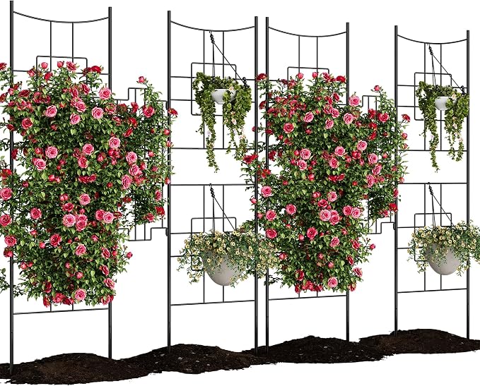 Garvee 2 PCS Baroque Style Metal Garden Trellis & Privacy Screen, 51"x66" Black Iron Arch Trellis for Climbing Plants Outdoor, Decorative Plant Support for Roses, Vegetables, Vines, Flowers