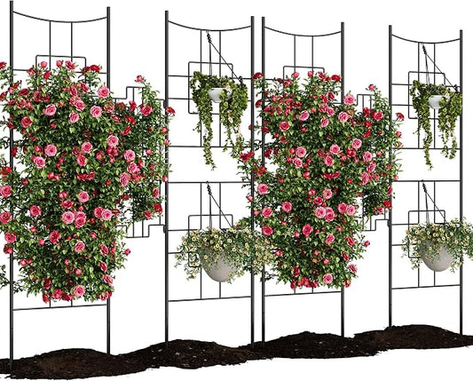 Garvee 2 PCS Baroque Style Metal Garden Trellis & Privacy Screen, 51"x66" Black Iron Arch Trellis for Climbing Plants Outdoor, Decorative Plant Support for Roses, Vegetables, Vines, Flowers
