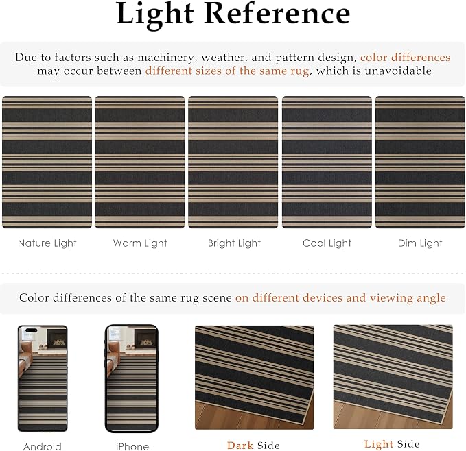 PureCozy Striped Easy Jute Rug 9x12 Black Living Room Carpet Washable Non Slip Bedroom Rug Farmhouse Neutral Non Shedding Indoor Outdoor Large Carpet for Dining Room Under Table Office