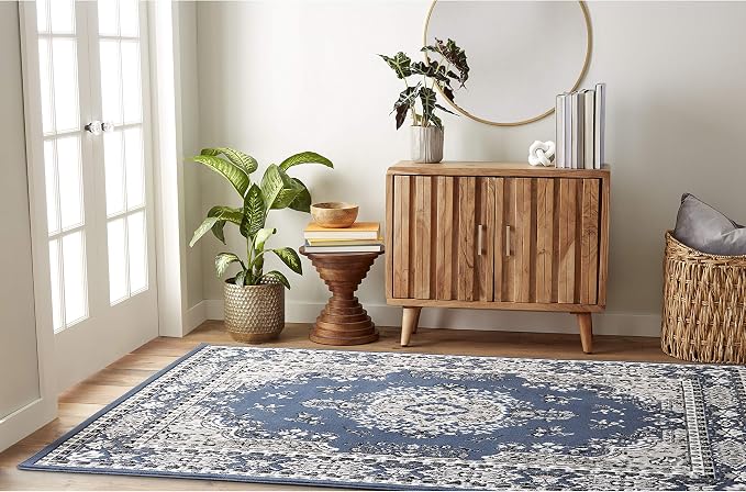 Home Dynamix Premium Sakarya Traditional Medallion Border Area Rug, Midnight Blue, 3'7"x5'2" Rectangle