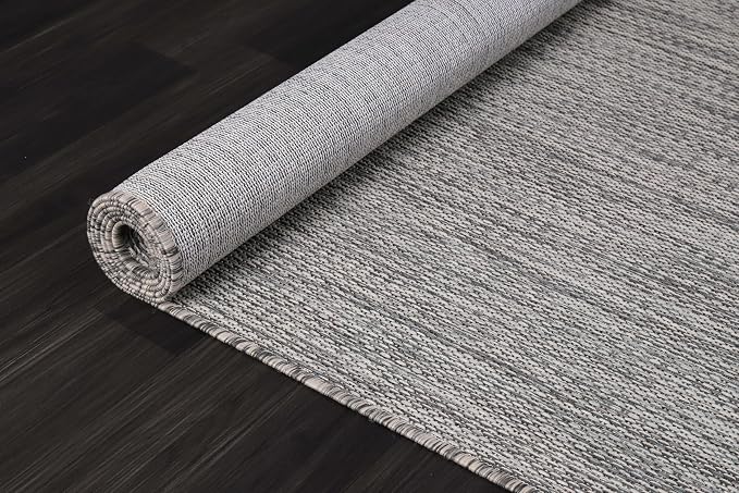 CAMILSON Outdoor Rug 9x12 Modern Area Rugs for Large Indoor and Outdoor Patios and Porches - Waterproof, Washable, Non-Shedding, Easy-to-Clean Outside Carpet (9 x 12, Solid - Silver Gray)