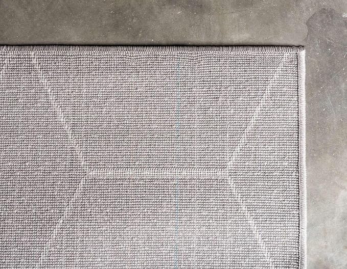 Unique Loom Trellis Frieze Collection Area Rug - Geometric (2' x 13' 1" Runner, Light Gray/ Ivory)