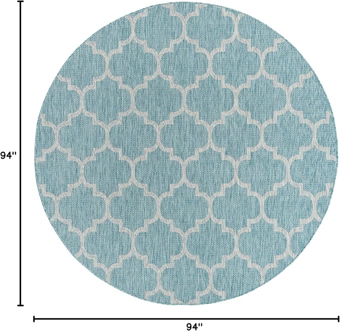 Unique Loom Outdoor Trellis Collection Area Rug (7' 10" Round, Aquamarine/ Gray)