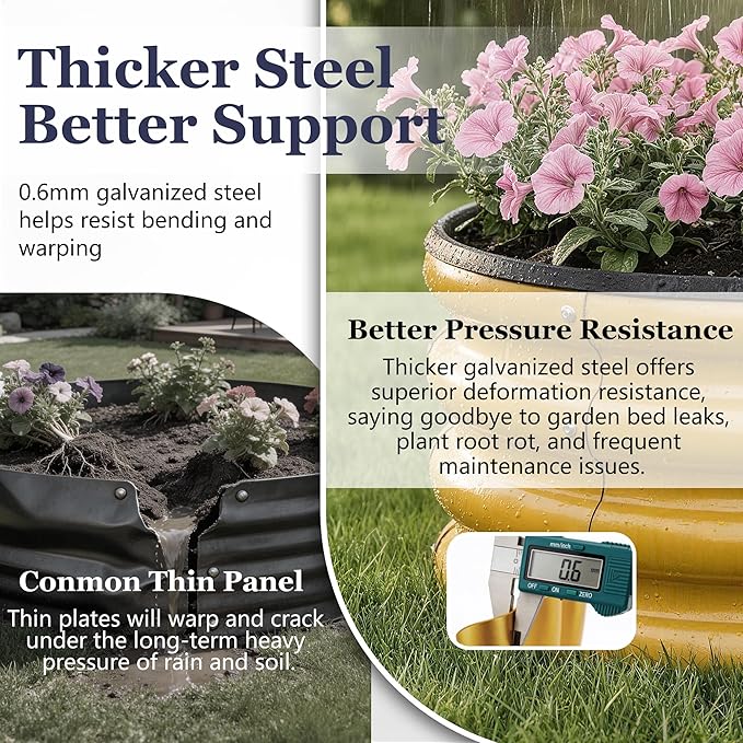2 x 2 x 1 ft Round Raised Garden Bed, Yellow 3 Pack 0.6 mm Thick Galvanized Steel Planter Box with Double Layer Paint and Safety Edge Trim for Vegetables Flowers Herbs Outdoor Garden