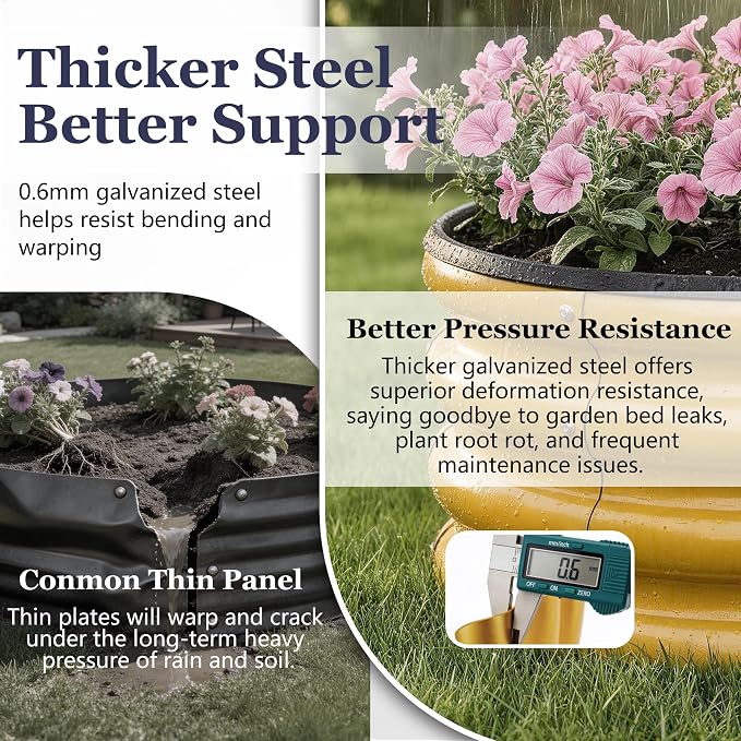 2 x 2 x 1 ft Round Raised Garden Bed, Yellow 2 Pack 0.6 mm Thick Galvanized Steel Planter Box with Double Layer Paint and Safety Edge Trim for Vegetables Flowers Herbs Outdoor Garden