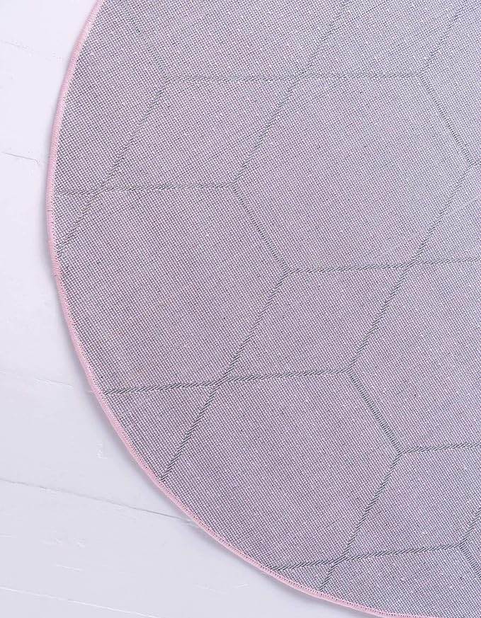 Unique Loom Trellis Frieze Collection Area Rug - Geometric (7' Round, Light Pink/ Ivory)
