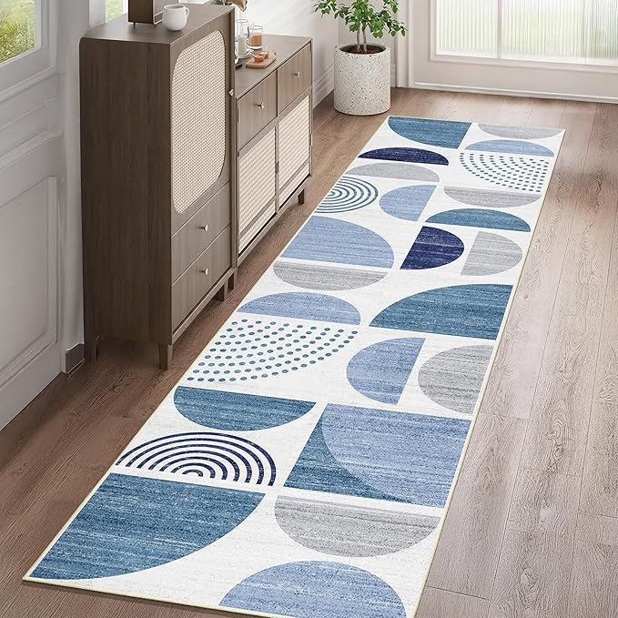 Runner Rug Washable,Blue 2x8 Area Rugs Non Slip Modern Abstract | Long Throw Carpet for Hallways Kitchen Bedroom Entryway Bathroom Laundry Boho Soft Low Pile Floor Indoor Bohemian Navy Blue