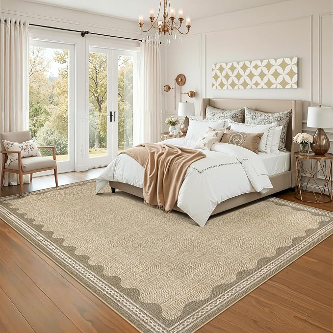 Garvee Large Washable Rug 9x12 Modern Indoor Living Room Rug Non Slip Jute | Stain-Resistant Low Pile Floor Cover Ultra Soft Foldable Bordered Print Carpet for Bedroom Nursery Office Dorm Kids Room