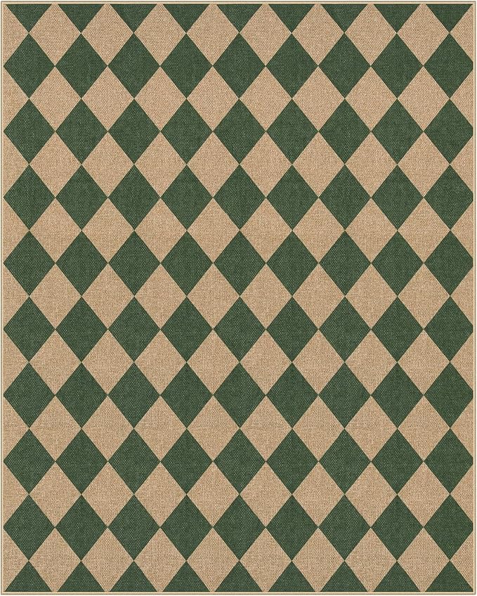 Lahome Colette Checkered Washable Rugs 8x10, Easy Jute Rug for Living Room Patio, Farmhouse Neutral Indoor Outdoor Carpet Non Slip Non Shedding Floor Carpet for Office Deck Backyard
