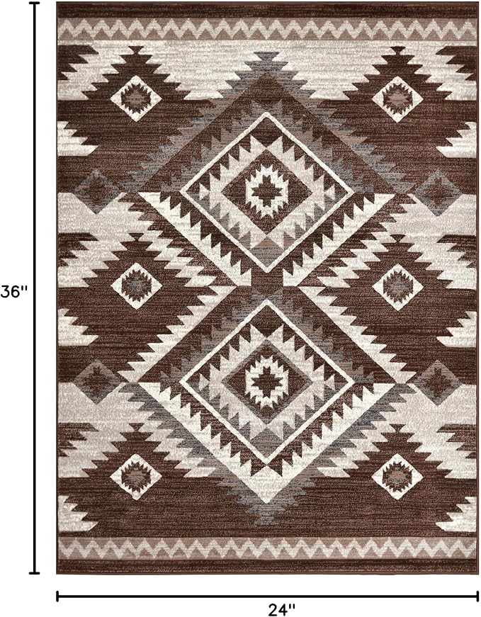 YHSF South West Native Tribal American Rug Ritz - Espresso, 2 ft x 3 ft | Native American Indian Inspired Rug - Living Room, Bedroom, Hallway, Entryway & High-Traffic Area Rugs - Washable - Soft