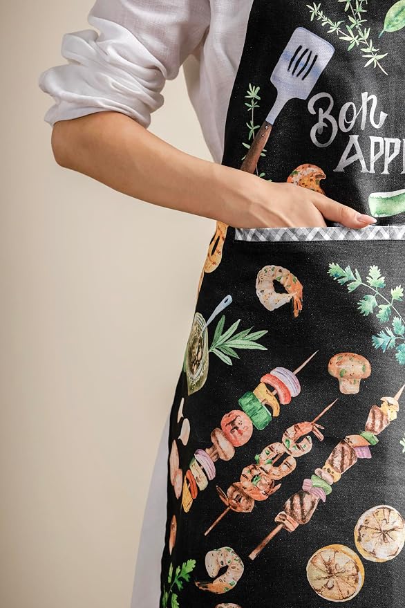 Maison d' Hermine Aprons for women with Pocket 100% Cotton (27.50"x31.50") | Adjustable Neck Strap & long ties Apron Men Chef Wedding Cooking Gardening Server Maid