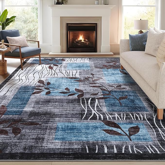 GarveeHome Machine Washable 8x10 Geometric Floral Rug, Large Modern Area Rug for Living Room Bedroom Non-Slip Soft Dining Room Carpet Nursery Farmhouse Home Office