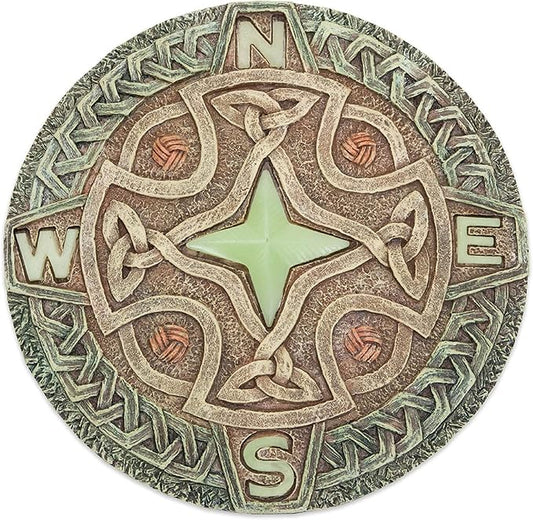 Bits and Pieces - Glow in the Dark Celtic Compass Garden Stone - Irish Garden Decor Yard Art Accent - 10" x 10" Round Durable Polyresin Stepping Pavers for Landscaping and Outdoor Pathways