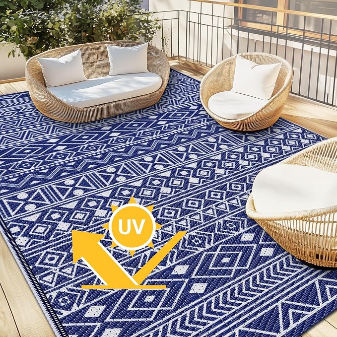 StepLively Outdoor Rug 6x9 ft, Reversible Waterproof Outdoor Plastic Straw Rug, Patio Rug Waterproof, Outdoor Large Area Rug for RV, Camping, Garden, Porch, All-Weather & Easy to Clean(Blue)