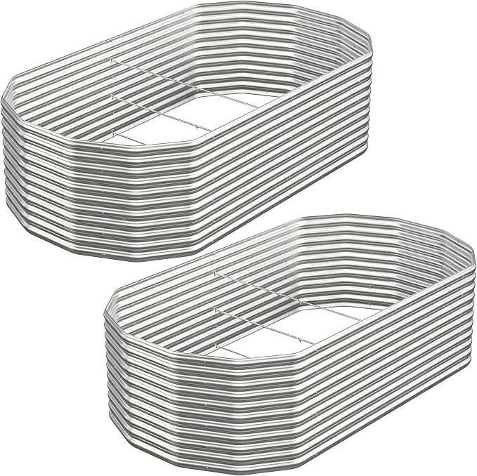 Raised Garden Bed Outdoor Upgrade Oval 2 Pack Tall 8x4FT, Galvanized Metal Garden Beds to Grow More in the Same Space, Raised Beds for Gardening Vegetables & Flowers Reinforced Design