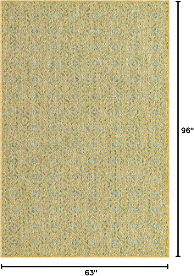 Unique Loom Jill Zarin Jill Zarin Outdoor Collection Area Rug - Costa Rica (5' 3" x 8' Rectangle, Yellow and Aqua/Light Blue)