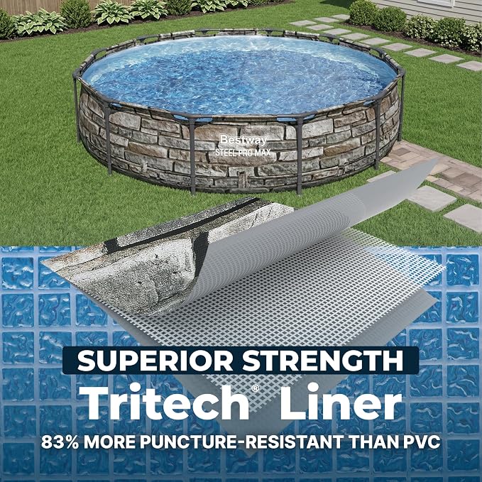 Bestway Steel Pro MAX 12' x 30" Above Ground Swimming Pool Set with Pump | Durable Round Metal Frame Outdoor Backyard Pool, Puncture-Resistant Liner - Type I Filter Cartridge Included, Stone Print