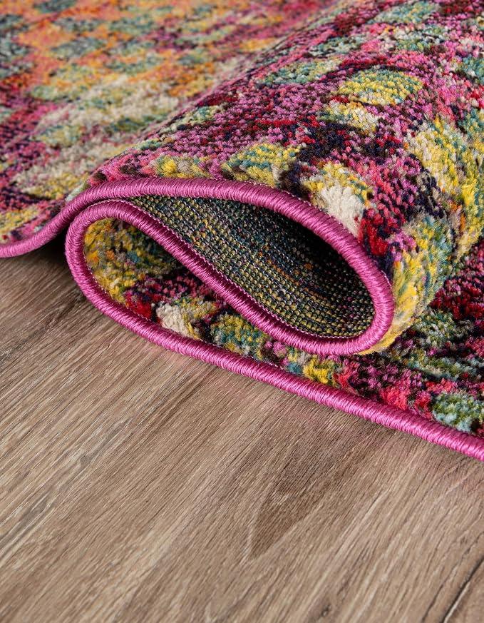 Unique Loom Jardin Collection Colorful, Vibrant, Abstract, Modern Area Rug (5' 0 x 5' 0 Round, Multi/Blue)