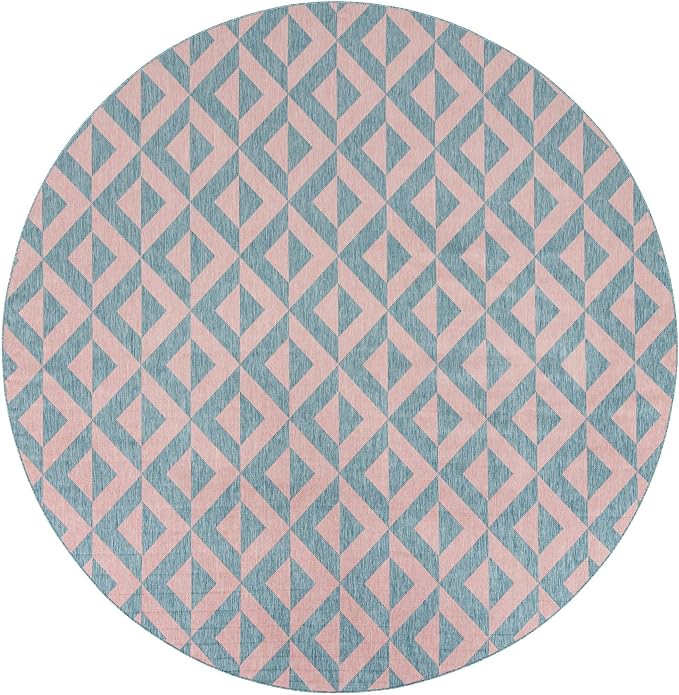 Unique Loom Jill Zarin Unique Loom Outdoor Collection Area Rug - Napa (13' Round, Pink and Aqua/Light Blue)