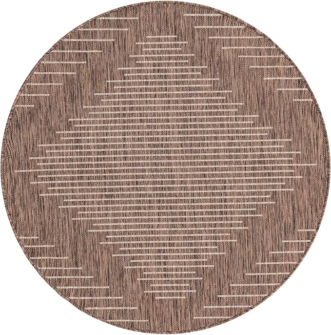 Unique Loom Outdoor Modern Collection Area Rug - Tambor (4' 1" Round, Brown/ Ivory)