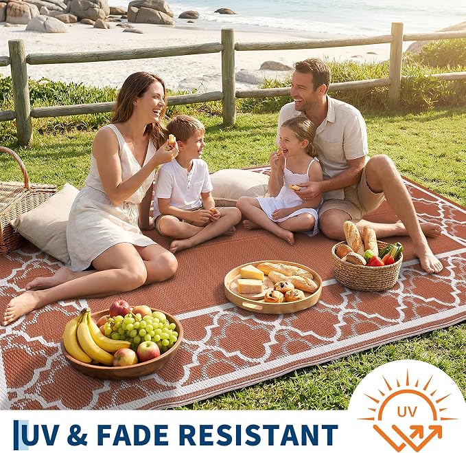 Garvee Reversible Outdoor Rug 5x8, Waterproof Outdoor Plastic Straw Rug with Interlacing Pattern, RV Mat for Picnics, Patio, Camping, Balcony, Deck, Backyard, Porch, Orange
