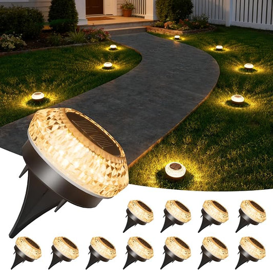 VOLISUN Solar Ground Lights Outdoor,12 Pack Flat Solar Pathway Lights,IP67 Waterproof Solar Powered Disc Lights,Landscape Lighting for Garden Yard Walkway Patio Driveway,Warm White