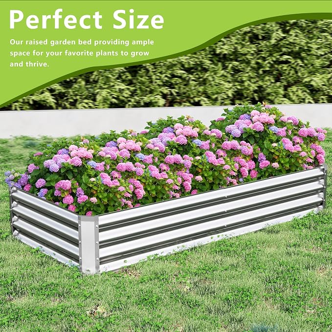 2PCS 6x3x1FT Galvanized Raised Garden Bed, Galvanized Planter Raised Garden Boxes Outdoor, Large Metal Raised Garden Beds for Vegetables-Silver