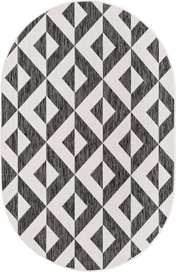 Unique Loom Jill Zarin Outdoor Collection Area Rug - Napa (5' 3'' x 8' Oval, Charcoal Gray/ Ivory)