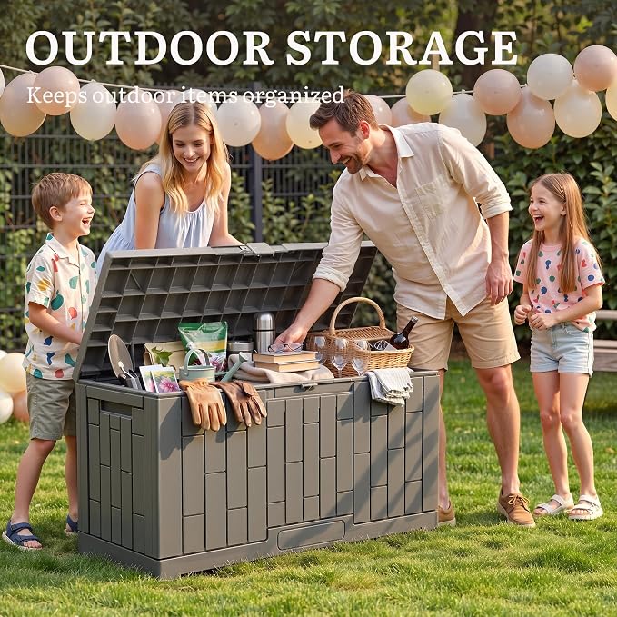 YITAHOME 60 Gallon Resin Deck Box, Weather Resistant Outdoor Rattan Storage Box with Slide-Locking Lid, Lockable Indoor Outdoor Storage for Supplies and Essentials, Taupe