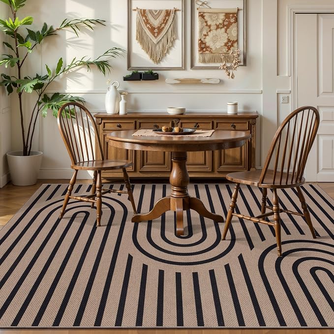 Tangsoo Easy Jute 4x6 Washable Outdoor Area Rug for Patio,Non-Slip Brown Rug Thin Indoor Outdoor Carpet,Boho Farmhouse Throw Mat for Front Porch Bedroom Foyer
