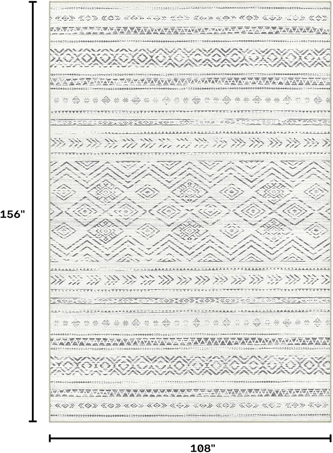 Tortania Area Rug Living Room Rugs- 9x13 Washable Large Soft Neutral Boho Moroccan Bohemian Farmhouse Rug Indoor Floor Carpet for Bedroom Under Dining Table Home Office Decor - Beige Gray