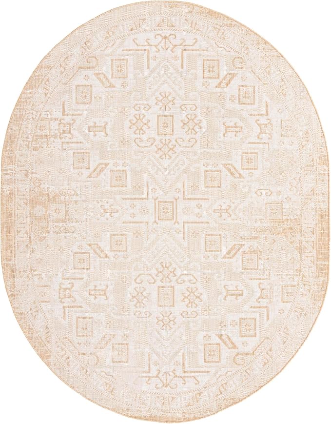 Unique Loom Outdoor Aztec Collection Area Rug - Coba (7' 10" x 10' Oval, Natural/ Ivory)
